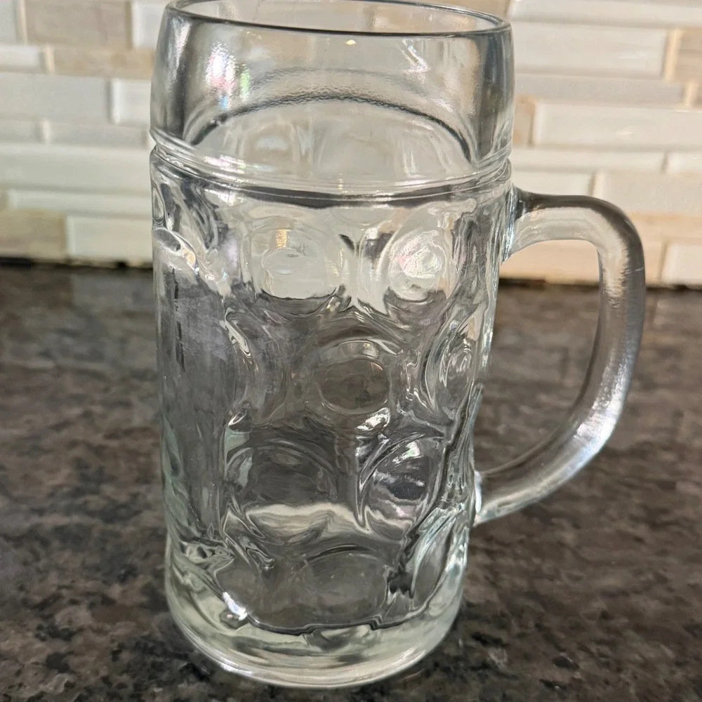 Vintage  Dimpled Beer Mug glass 0.5L Clear German Style Oktoberfest Stein